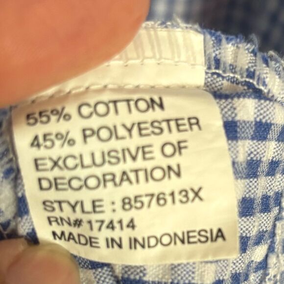 Miss Elaine Seersucker Short Midi Robe Navy Blue White Check Size 2X NEW $54 - Picture 9 of 16